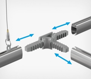 conector T SKYTRACK montat in profil de suspendare