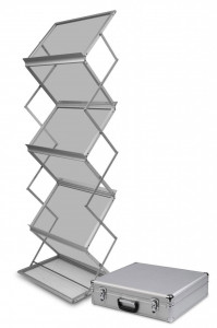 Stand Zigzag 6 x A3, gri, aluminiu, pentru brosuri, in geanta de aluminiu