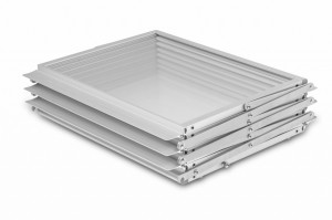 Stand Zigzag 6 x A3, gri, aluminiu, pentru brosuri, in geanta de aluminiu