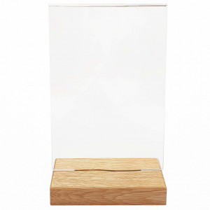 Suport meniu tip T plexiglas A4, baza lemn, dubla fata