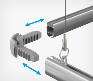 Conector L SKYTRACK montat in profil de suspendare