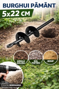 Burghiu pământ 5x22 cm Danubewd Tools, pentru bormașină, ideal plantare rapidă