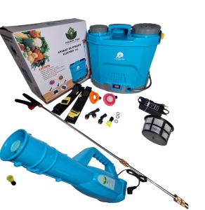 Pompa de stropit electrica DanubewdTools®, 12 litri + Atomizor Electric, lance inox 100 cm extensibila, sita filtrare, 5 +1 duze incluse, Albastra