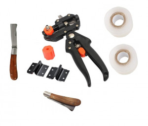 Set Aparat profesional, cleste pentru altoit cu 3 Lame si 2 benzi altoit si Cutit altoit, Argintiu - Img 1
