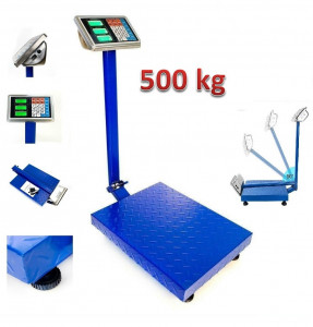 Cantar Electronic 500 kg White Deals cu Acumulator si Platforma metalica din tabla striata , brat rabatabil, functie Shake