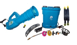 Pompa de stropit electrica DanubewdTools®, 20 litri + Atomizor Electric, lance inox 100 cm extensibila, sita filtrare, 5 +1 duze incluse, Albastra