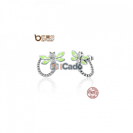 Cercei din argint Vivid Green Dragonfly - BAMOER 925