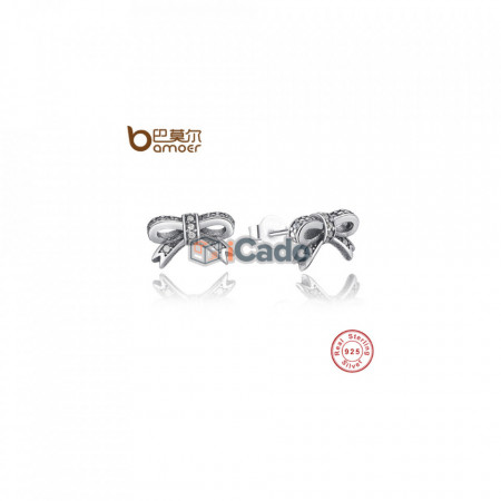 Cercei din argint Sparkling Bow Stud Earrings With Clear CZ - BAMOER 100% 925