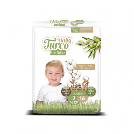 Scutece bumbac, Vegane Baby Turco pentru Copii între 20 și 30 Kg Numărul 7 Set de 16 bucăți