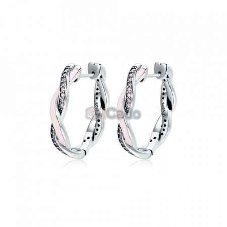 Cercei din argint Twist Of Fate Hoop Pink - BAMOER Authentic 100% 925 Sterling Silver