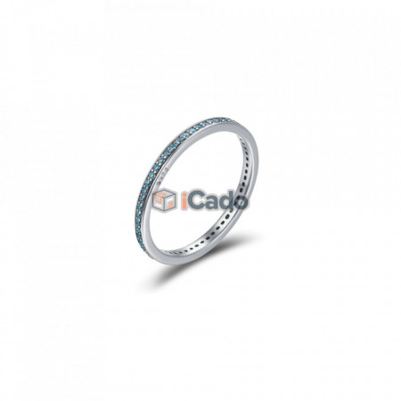 Inel din argint Luminous CZ Round - BAMOER Authentic 925 albastru