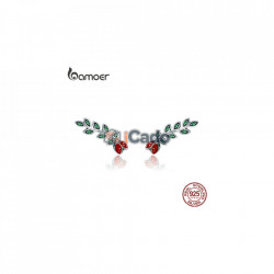 Cercei din argint Insect Red Ladybug in Tree Leaves Drop