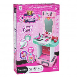 Poza din față cutie troler makeup 3 în 1 cu 27 accesorii, oglindă și feon funcțional