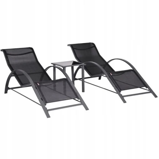Set od 2 ležaljke za baštu sa stolom Black