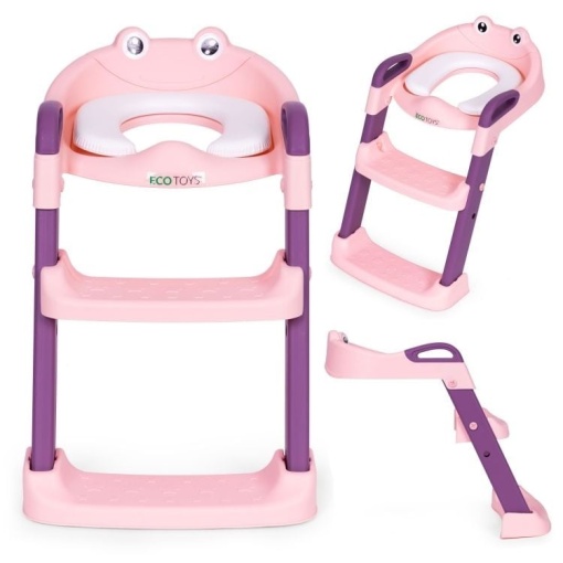 Adapter za wc šolju za djecu sa stepenikom, pink, ECOTOYS