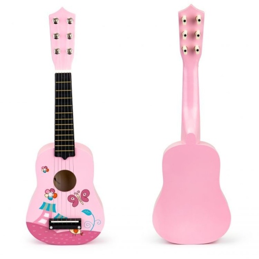 Drvena gitara za djecu sa metalnim žicama pink