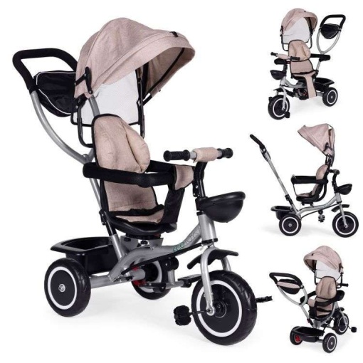 ECOTOYS 2U1 TRICIKL SA ROTIRAJUĆIM SJEDIŠTEM I SKLOPIVOM TENDOM BEIGE