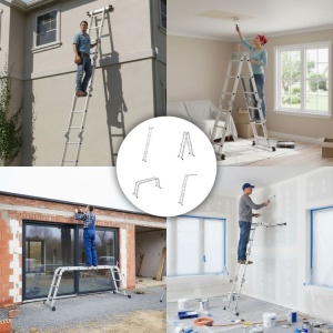 Aluminijumske višenamjenske merdevine 4x3, sa šarkama, sklopive, nosivost 150 kg, ModernHome - Img 2