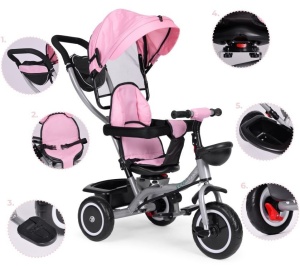 ECOTOYS 2U1 TRICIKL SA ROTIRAJUĆIM SJEDIŠTEM I SKLOPIVOM TENDOM PINK - Img 3
