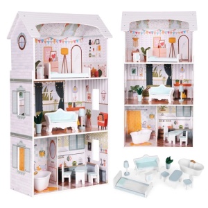 Kućica za lutke Alice na 3 sprata, 4 sobe, set sa 9 komada namještaja – ECOTOYS - Img 2