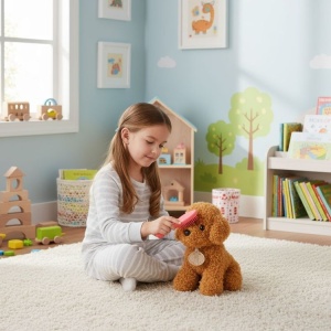 Plišana igračka za djecu, štene Brown Poodle, torba + četka za njegu - Img 2