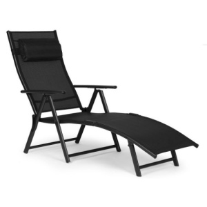 Sklopiva baštenska ležaljka za plažu sa podesivim naslonom i čeličnim ramom, Black, MultiGarden - Img 3