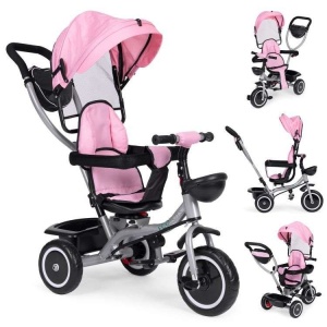 ECOTOYS 2U1 TRICIKL SA ROTIRAJUĆIM SJEDIŠTEM I SKLOPIVOM TENDOM PINK - Img 1