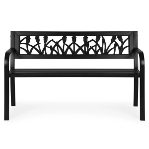 Metalna baštenska klupa 120×50 cm sa dekorativnim naslonom, crna - MultiGarden - Img 2