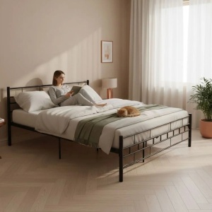Metalni krevet 160×200 cm sa podlogom (okvirom), crni – ModernHome - Img 3
