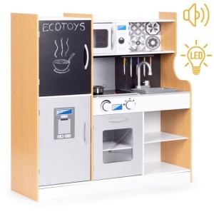 Dječija kuhinja sa zvukom i LED tablom za pisanje, metalni dodaci, MDF, 3+ godine, ECOTOYS