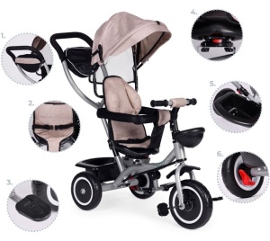 ECOTOYS 2U1 TRICIKL SA ROTIRAJUĆIM SJEDIŠTEM I SKLOPIVOM TENDOM BEIGE - Img 7