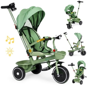 ECOTOYS TRICIKL ZA DJECU SA ROTIRAJUĆIM SJEDIŠTEM, GURAJUĆIM RUKOHVATOM I TENDOM GREEN