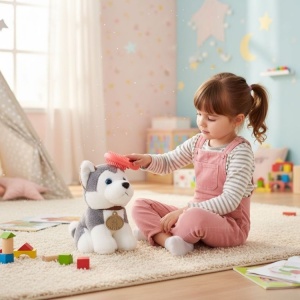 Plišana igračka za djecu, štene Husky, torba + četka za njegu - Img 4