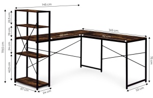 Ugaoni radni sto sa policama – Walnut LOFT ModernHome - Img 9