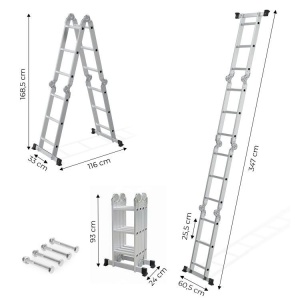 Aluminijumske višenamjenske merdevine 4x3, sa šarkama, sklopive, nosivost 150 kg, ModernHome - Img 9