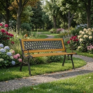 Drvena baštenska klupa sa rešetkastim naslonom 126×51 cm - MultiGarden - Img 4
