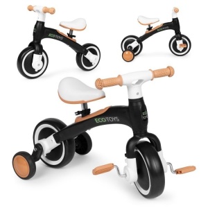 Ecotoys balans biciklo sa pedalama i pomoćnim točkovima 3u1 black