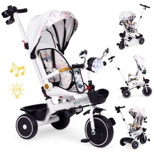 ECOTOYS TRICIKL ZA DJECU SA ROTIRAJUĆIM SJEDIŠTEM, GURAJUĆIM RUKOHVATOM I TENDOM WHITE - Img 1