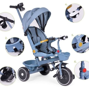 ECOTOYS TRICIKL ZA DJECU SA ROTIRAJUĆIM SJEDIŠTEM, GURAJUĆIM RUKOHVATOM I TENDOM BLUE - Img 6