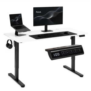 Električni radni sto 140 × 60 cm sa podesivom visinom 72–118 cm, bijela radna ploča – ModernHome