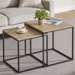 Kvadratni sto za kafu, 2 komada -sonoma oak / black nogare