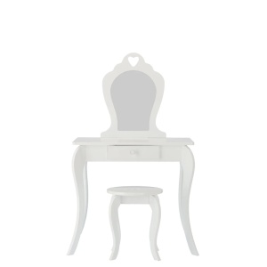 Mali kozmetički toaletni sto, bijeli, sa ogledalom + stolica - Img 3