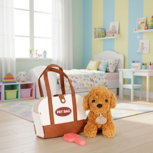 Plišana igračka za djecu, štene Brown Poodle, torba + četka za njegu - Img 3