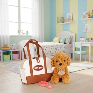 Plišana igračka za djecu, štene Brown Poodle, torba + četka za njegu - Img 4