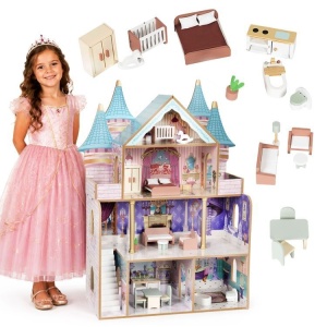 Drvena četvorospratna kućica za lutke Bella Castle, sa 15 komada namještaja – ECOTOYS