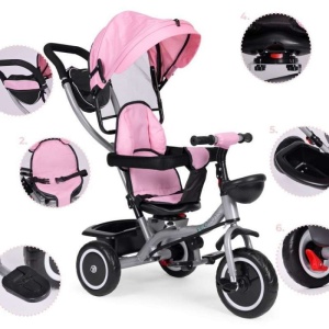 ECOTOYS 2U1 TRICIKL SA ROTIRAJUĆIM SJEDIŠTEM I SKLOPIVOM TENDOM PINK - Img 5