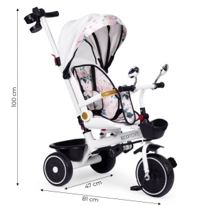 ECOTOYS TRICIKL ZA DJECU SA ROTIRAJUĆIM SJEDIŠTEM, GURAJUĆIM RUKOHVATOM I TENDOM WHITE - Img 6