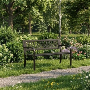 Metalna baštenska klupa 120×50 cm sa dekorativnim naslonom, crna - MultiGarden - Img 3