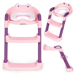 Adapter za wc šolju za djecu sa stepenikom, pink, ECOTOYS