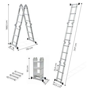 Aluminijumske višenamjenske merdevine 4x3, sa šarkama, sklopive, nosivost 150 kg, ModernHome - Img 8